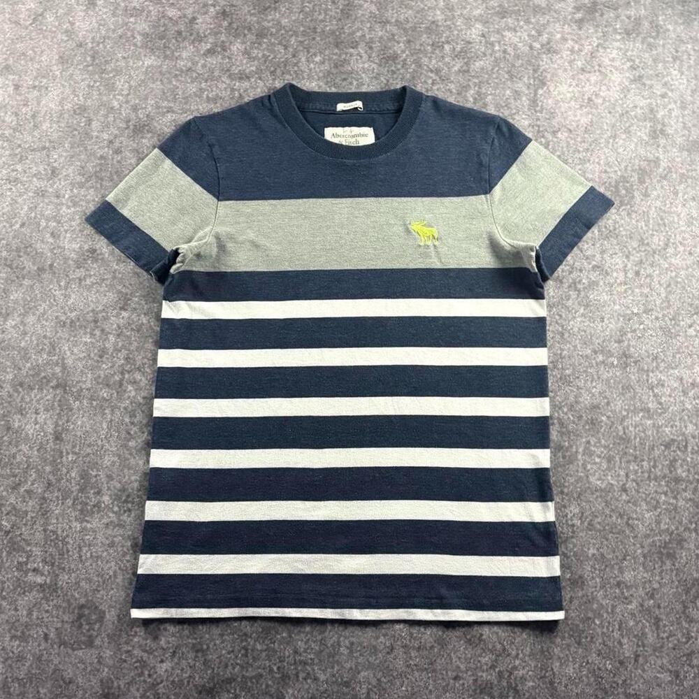 Abercrombie & Fitch Y2K T-Shirt Mens M Muscle Fit Striped Moose Logo Preppy